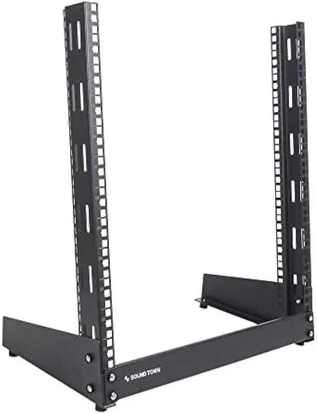 Main image of Sound Town 12U 2-Post Desktop Open-Frame Rack, for Audio/Video, Network Switches, Routers, Patch Panels (ST2PF-12LW)