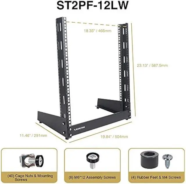 Alt view image 5 of 5 - Sound Town 12U 2-Post Desktop Open-Frame Rack, for Audio/Video, Network Switches, Routers, Patch Panels (ST2PF-12LW)