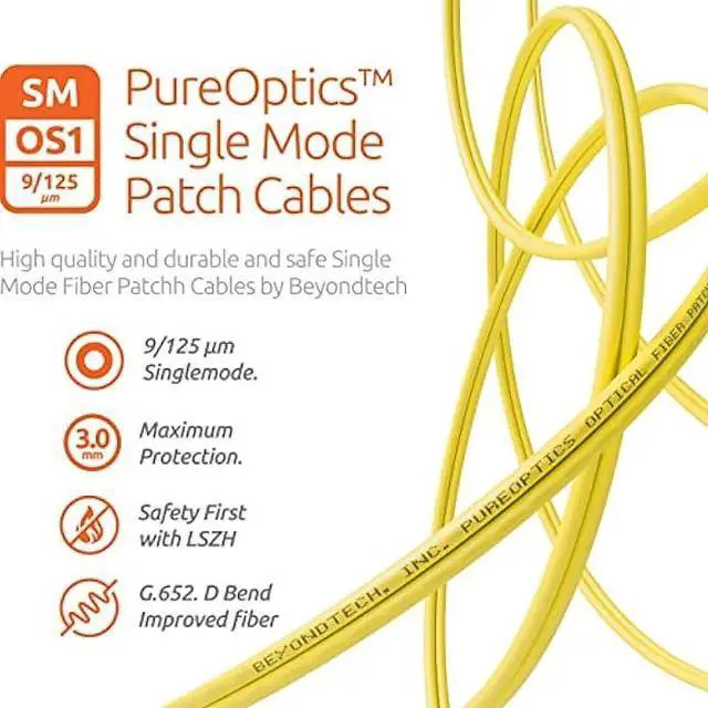 Alt view image 4 of 5 - BEYONDTECH 20m (65.6ft) LC to LC Fiber Patch Cable  UPC Single-Mode Duplex Fiber Optic Cable  9/125µm core, Compatible with OS1 & OS2  LSZH PUREOptics Series