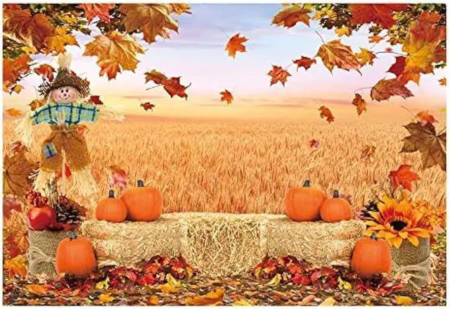 Main image of Funnytree 7X5FT Fall Backdrop Autumn Pumpkin Harvest Thanksgiving Hay Maple Leaves Background Baby Shower Birthday Party Decor Portrait Studio Photobooth Photography Props Gift Supplies