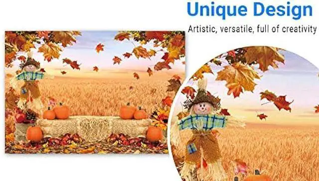Alt view image 3 of 5 - Funnytree 7X5FT Fall Backdrop Autumn Pumpkin Harvest Thanksgiving Hay Maple Leaves Background Baby Shower Birthday Party Decor Portrait Studio Photobooth Photography Props Gift Supplies