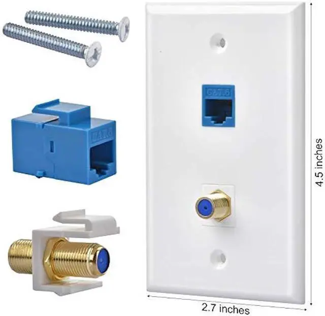 Alt view image 2 of 5 - 4 Packs Ethernet Coax Wall Plate Outlet with 1 Cat6 Keystone Port and 1 Gold-Plated Cable TV Coax F Type Port RJ45 Female to Female Direct Network Connector Wall Plates Blue