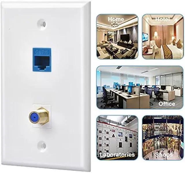 Alt view image 3 of 5 - 4 Packs Ethernet Coax Wall Plate Outlet with 1 Cat6 Keystone Port and 1 Gold-Plated Cable TV Coax F Type Port RJ45 Female to Female Direct Network Connector Wall Plates Blue