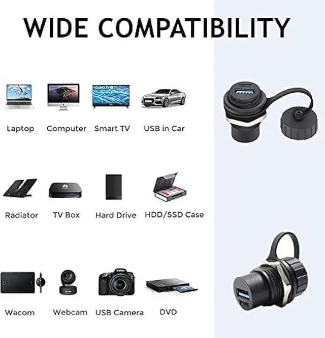 Alt view image 4 of 5 - PENGLIN 2PCS Waterproof USB 3.0 Panel Mount Coupler, IP67 USB Pass Through Connector, Female to Female Bulkhead Extension Adapter