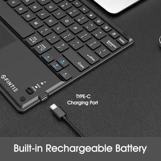 Alt view image 6 of 6 - Fintie Ultrathin 4mm Wireless Bluetooth Keyboard with Built-in Multi-Touch Touchpad for iPad, iPhone, Samsung Galaxy, Nexus, Microsoft Surface, HP and Other Bluetooth Devices [Retail Packaging]