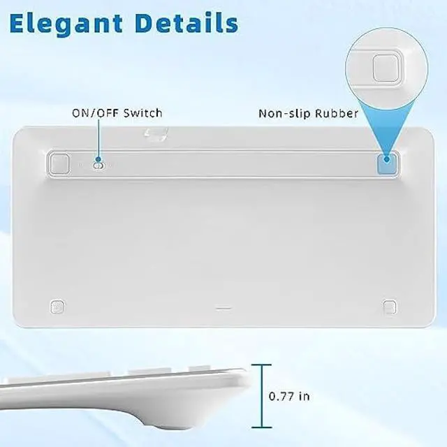 Alt view image 7 of 7 - Qulose Bluetooth Keyboard, Ultra-Slim Wireless Keyboard for iPad, Rechargeable Ergonomic Computer Keyboard for iOS, Android, Windows PC Tablets Phone, White Silver