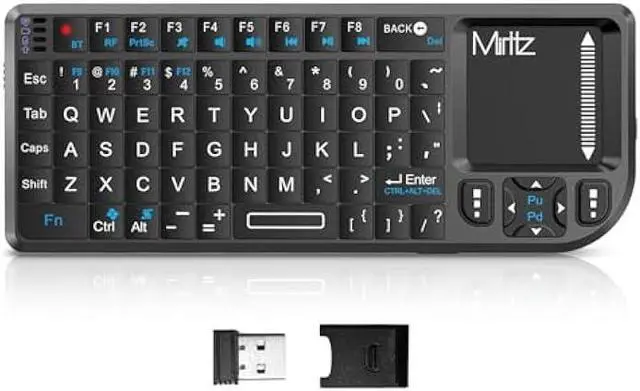 Main image of Miritz 2.4G Wireless Touchpad Keyboard and Mouse Mini Remote Control with Laser Pointer,for Windows/Android/Google/Smart TV/HTPC/IPTV/Mac OS/Linux Black