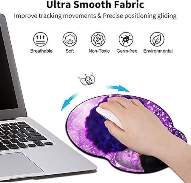 Alt view image 4 of 7 - Mouse Pad with Wrist Support Gel, Ergonomic Mouse Pad with Comfortable Wrist Rest, Gaming Mousepad Non-Slip PU Base for Laptop Office Easy Typing & Pain Relief, African Women with Purple Hair