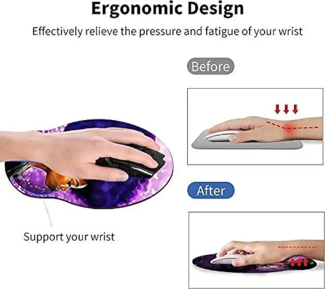 Alt view image 5 of 7 - Mouse Pad with Wrist Support Gel, Ergonomic Mouse Pad with Comfortable Wrist Rest, Gaming Mousepad Non-Slip PU Base for Laptop Office Easy Typing & Pain Relief, African Women with Purple Hair
