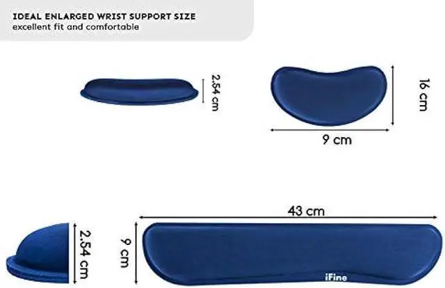 Alt view image 3 of 5 - iFine Upgrade Enlarged Memory Foam Set Keyboard & Mouse Wrist Rest Pad Cushion Support for Computer, Laptop, Mac, Durable and Comfortable For Office or Home Pain Relief Stress-free Typing (Navy Blue)