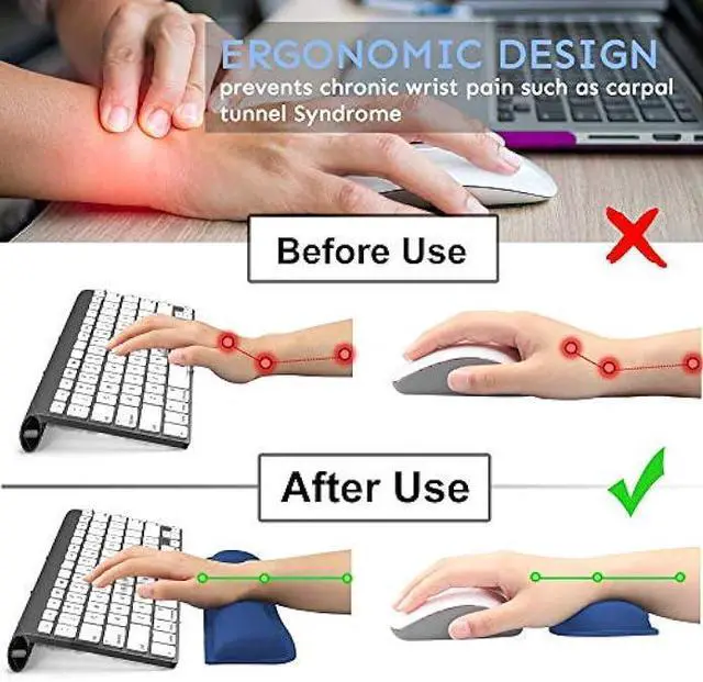 Alt view image 4 of 5 - iFine Upgrade Enlarged Memory Foam Set Keyboard & Mouse Wrist Rest Pad Cushion Support for Computer, Laptop, Mac, Durable and Comfortable For Office or Home Pain Relief Stress-free Typing (Navy Blue)