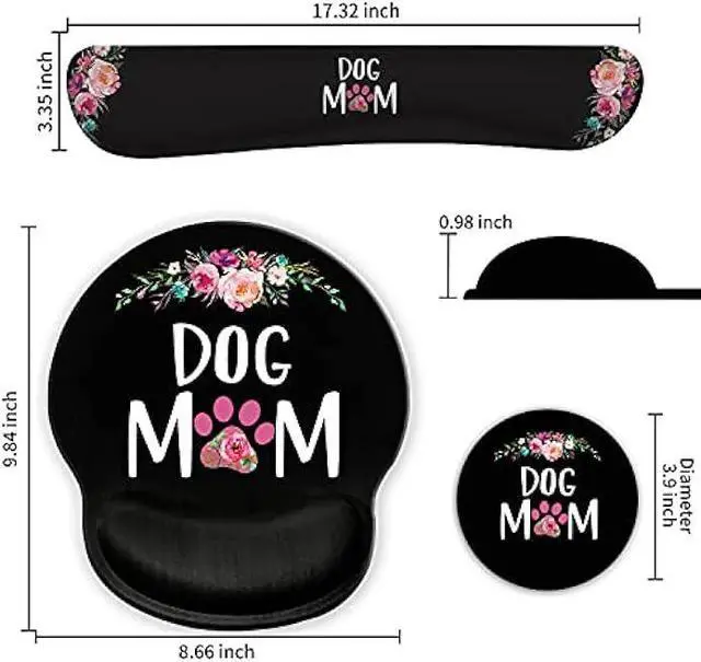 Alt view image 2 of 7 - Ergonomic Mouse Pad Wrist Support Gel and Keyboard Wrist Rest Set for Laptop, Mac, Gaming and Office, Durable, Comfortable and Pain Relief + Coaster, Dog Mom Floral Design