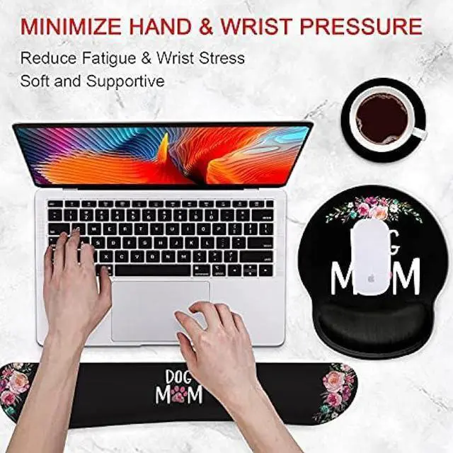 Alt view image 3 of 7 - Ergonomic Mouse Pad Wrist Support Gel and Keyboard Wrist Rest Set for Laptop, Mac, Gaming and Office, Durable, Comfortable and Pain Relief + Coaster, Dog Mom Floral Design