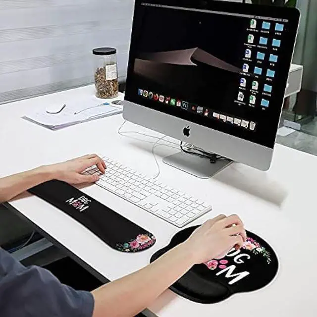Alt view image 4 of 7 - Ergonomic Mouse Pad Wrist Support Gel and Keyboard Wrist Rest Set for Laptop, Mac, Gaming and Office, Durable, Comfortable and Pain Relief + Coaster, Dog Mom Floral Design