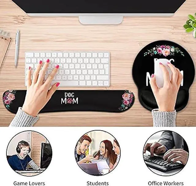 Alt view image 6 of 7 - Ergonomic Mouse Pad Wrist Support Gel and Keyboard Wrist Rest Set for Laptop, Mac, Gaming and Office, Durable, Comfortable and Pain Relief + Coaster, Dog Mom Floral Design