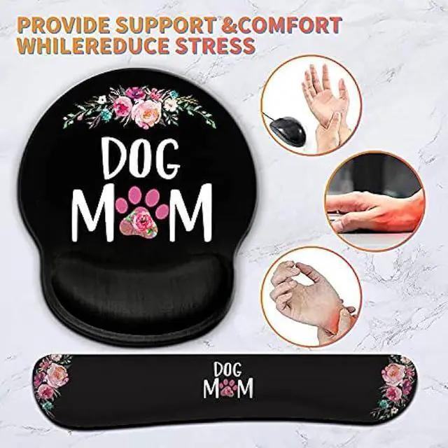 Alt view image 7 of 7 - Ergonomic Mouse Pad Wrist Support Gel and Keyboard Wrist Rest Set for Laptop, Mac, Gaming and Office, Durable, Comfortable and Pain Relief + Coaster, Dog Mom Floral Design