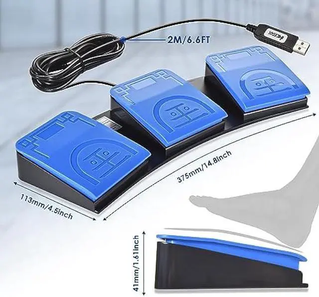 Alt view image 3 of 6 - iKKEGOL 2023 Upgraded USB Foot Pedal Switch PC Triple Footswitch - Hands-Free Control Customized Programmable Keyboard Mouse Hotkey for Gaming Transcription HID