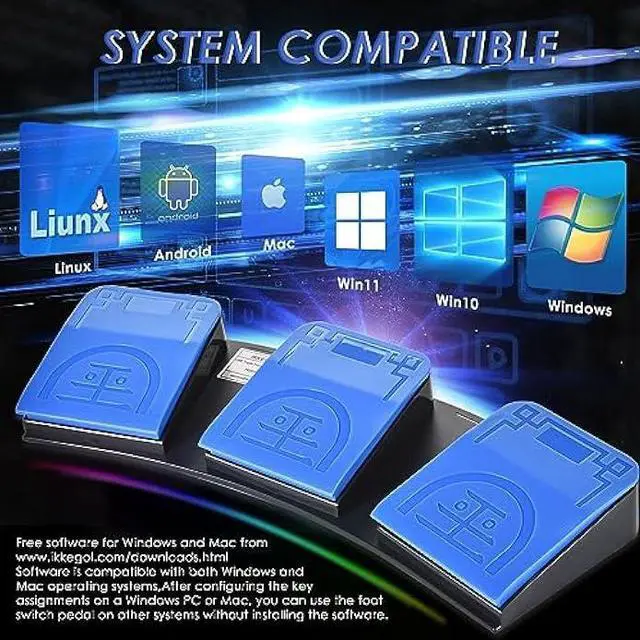 Alt view image 5 of 6 - iKKEGOL 2023 Upgraded USB Foot Pedal Switch PC Triple Footswitch - Hands-Free Control Customized Programmable Keyboard Mouse Hotkey for Gaming Transcription HID