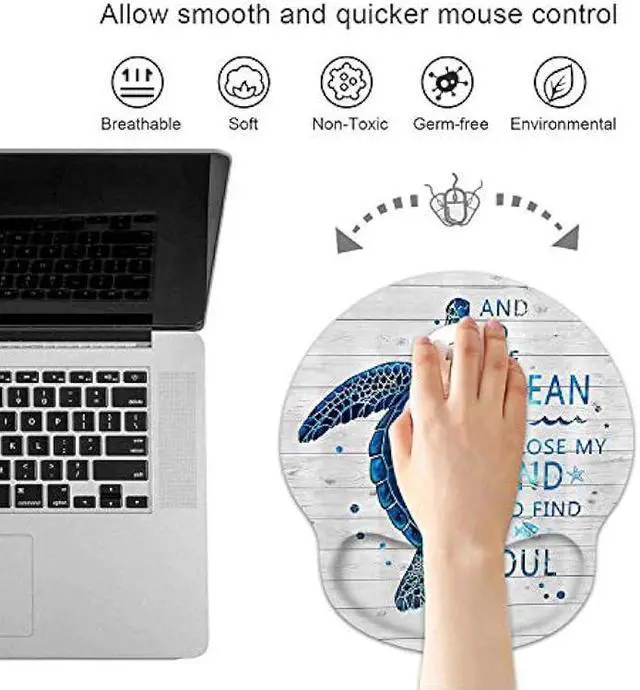 Alt view image 2 of 7 - Ergonomic Mouse Pad Wrist Support and Coffee Coaster, Funny Words with Blue Sea Turtle on Rustic Wooden Board Design Wrist Rest Mousepad, Pain Relief Wrist Mouse Pads for Computer Laptop Home Office