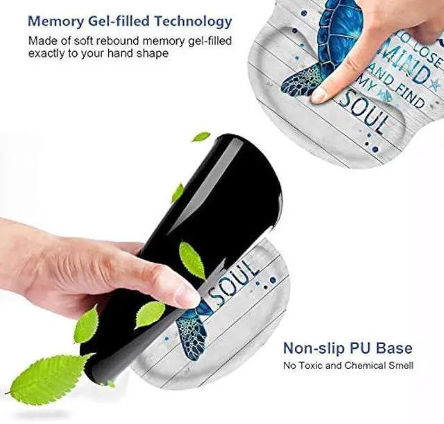 Alt view image 5 of 7 - Ergonomic Mouse Pad Wrist Support and Coffee Coaster, Funny Words with Blue Sea Turtle on Rustic Wooden Board Design Wrist Rest Mousepad, Pain Relief Wrist Mouse Pads for Computer Laptop Home Office