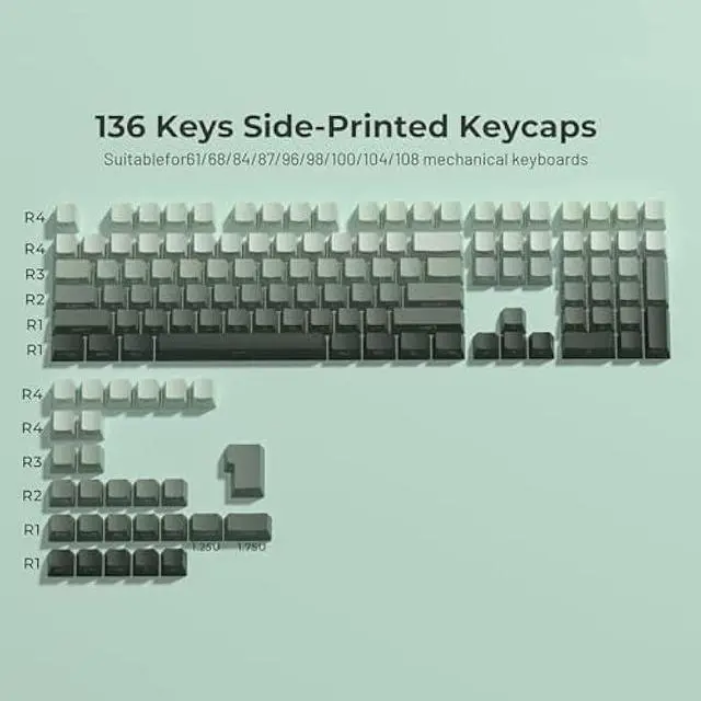 Alt view image 5 of 6 - XVX Shine Through Keycaps - Side Print Keycaps, PBT Double Shot Custom Keycap Set, 136 Keys Gradient Seaweed Green Keycaps, OEM Profile Keyboard Keycaps for Cherry Gateron MX Switches Keyboard