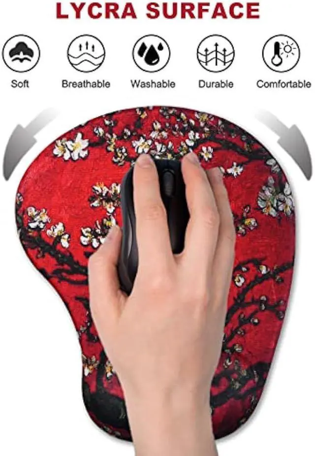 Alt view image 2 of 7 - ARTSO Ergonomic Mouse Pad with Wrist Support Gel Mouse Pad Wrist Rest, Non-Slip PU Base Comfortable Mousepad for Office Home Pain Relief & Easy Typing, Red Van Gogh Painting