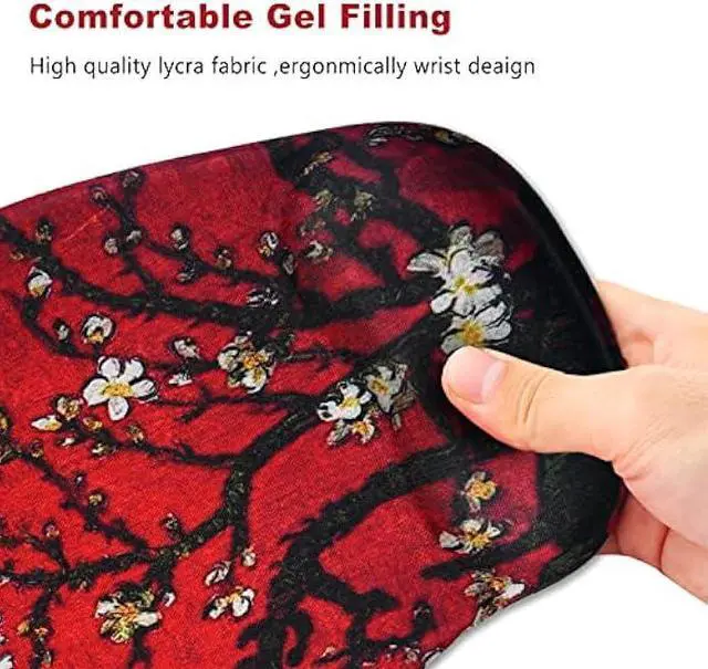Alt view image 3 of 7 - ARTSO Ergonomic Mouse Pad with Wrist Support Gel Mouse Pad Wrist Rest, Non-Slip PU Base Comfortable Mousepad for Office Home Pain Relief & Easy Typing, Red Van Gogh Painting