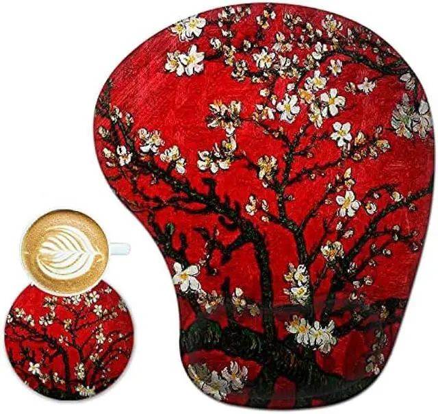 Main image of ARTSO Ergonomic Mouse Pad with Wrist Support Gel Mouse Pad Wrist Rest, Non-Slip PU Base Comfortable Mousepad for Office Home Pain Relief & Easy Typing, Red Van Gogh Painting