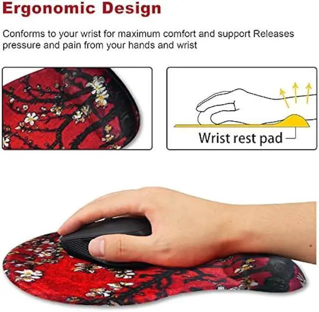 Alt view image 4 of 7 - ARTSO Ergonomic Mouse Pad with Wrist Support Gel Mouse Pad Wrist Rest, Non-Slip PU Base Comfortable Mousepad for Office Home Pain Relief & Easy Typing, Red Van Gogh Painting