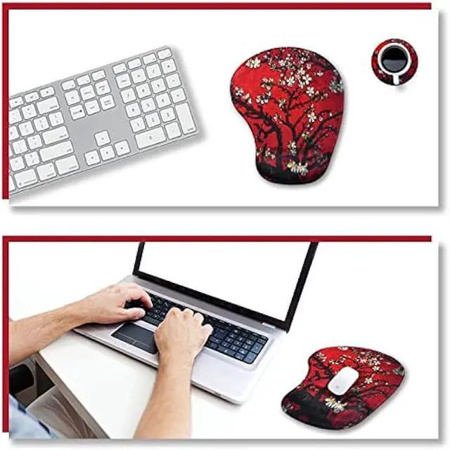 Alt view image 5 of 7 - ARTSO Ergonomic Mouse Pad with Wrist Support Gel Mouse Pad Wrist Rest, Non-Slip PU Base Comfortable Mousepad for Office Home Pain Relief & Easy Typing, Red Van Gogh Painting