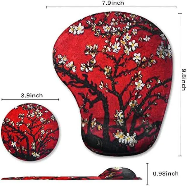 Alt view image 7 of 7 - ARTSO Ergonomic Mouse Pad with Wrist Support Gel Mouse Pad Wrist Rest, Non-Slip PU Base Comfortable Mousepad for Office Home Pain Relief & Easy Typing, Red Van Gogh Painting