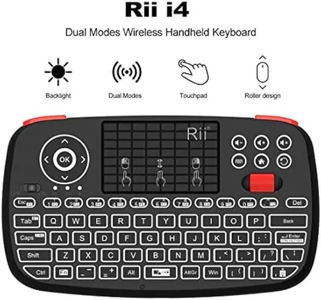 Alt view image 2 of 6 - Rii (Upgrade) i4 Mini Bluetooth Keyboard with Touchpad, Blacklit Portable Wireless Keyboard with 2.4G USB Dongle for Smartphones, PC, Tablet, Laptop TV Box iOS Android Windows Mac.Black