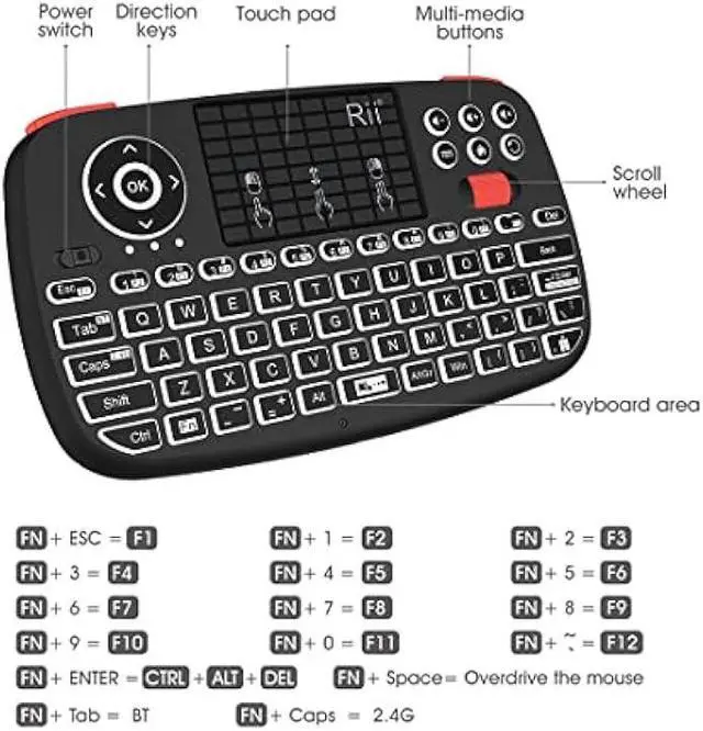 Alt view image 4 of 6 - Rii (Upgrade) i4 Mini Bluetooth Keyboard with Touchpad, Blacklit Portable Wireless Keyboard with 2.4G USB Dongle for Smartphones, PC, Tablet, Laptop TV Box iOS Android Windows Mac.Black