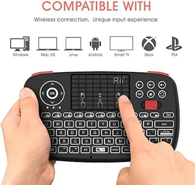 Alt view image 5 of 6 - Rii (Upgrade) i4 Mini Bluetooth Keyboard with Touchpad, Blacklit Portable Wireless Keyboard with 2.4G USB Dongle for Smartphones, PC, Tablet, Laptop TV Box iOS Android Windows Mac.Black