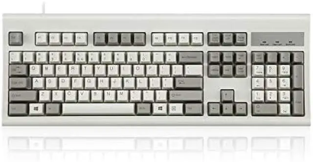 Main image of Perixx PERIBOARD-106M, Wired Performance Full-Size USB Keyboard, Curved Ergonomic Keys, Classic Retro Gray/White Color, US English Layout