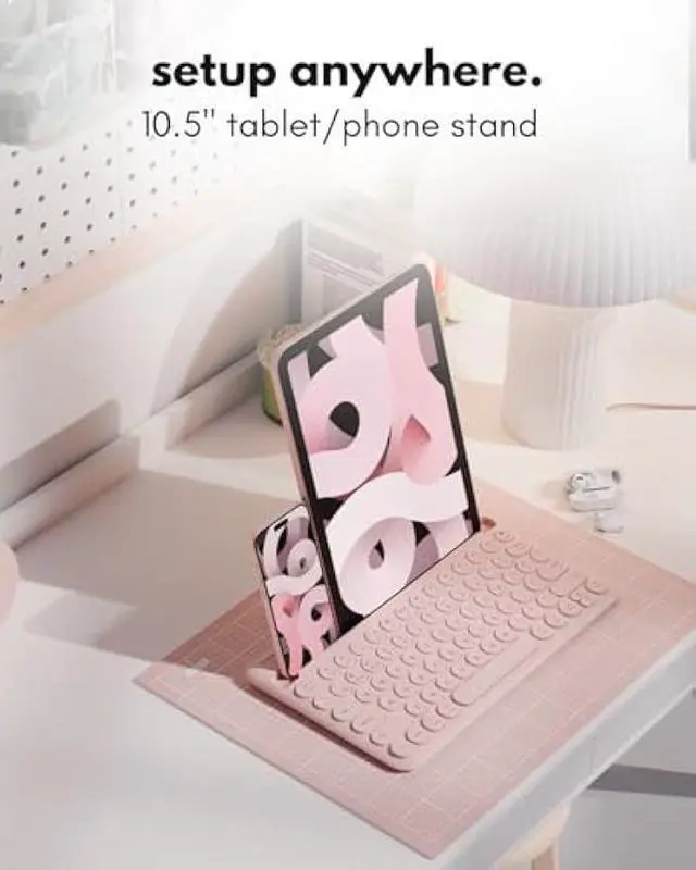 Alt view image 4 of 5 - Macally Small Bluetooth Keyboard for Tablet and Phone - Multi Device Wireless Keyboard for iPhone iPad Android - Rechargeable Bluetooth Tablet Keyboard with Stand - Pink