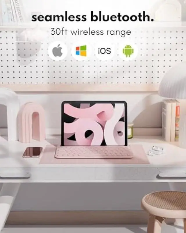 Alt view image 2 of 5 - Macally Small Bluetooth Keyboard for Tablet and Phone - Multi Device Wireless Keyboard for iPhone iPad Android - Rechargeable Bluetooth Tablet Keyboard with Stand - Pink