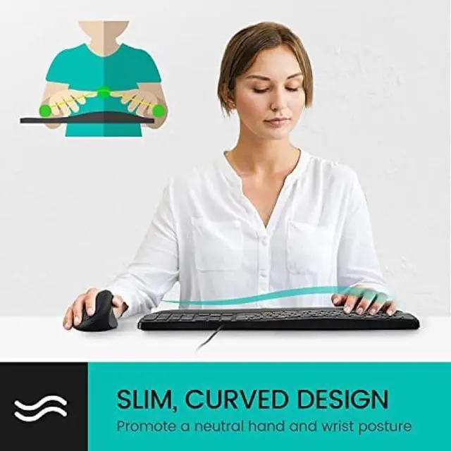 Alt view image 2 of 6 - Perixx PERIBOARD-527 Wired Comfort USB Keyboard - Laptop Scissor Keys - Curved Ergo-Lite Design - Detachable Soft Wrist Rest - Black - US English