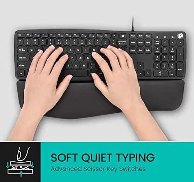 Alt view image 3 of 6 - Perixx PERIBOARD-527 Wired Comfort USB Keyboard - Laptop Scissor Keys - Curved Ergo-Lite Design - Detachable Soft Wrist Rest - Black - US English