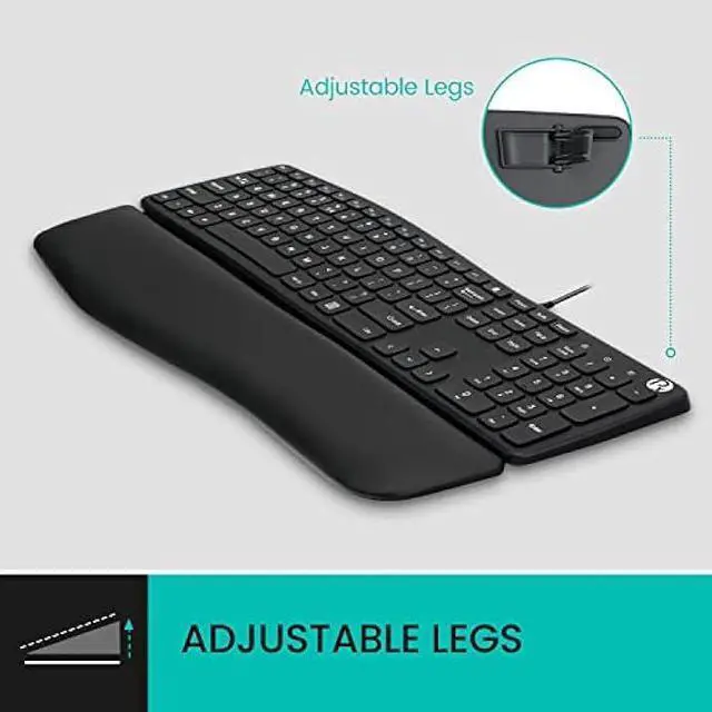 Alt view image 6 of 6 - Perixx PERIBOARD-527 Wired Comfort USB Keyboard - Laptop Scissor Keys - Curved Ergo-Lite Design - Detachable Soft Wrist Rest - Black - US English