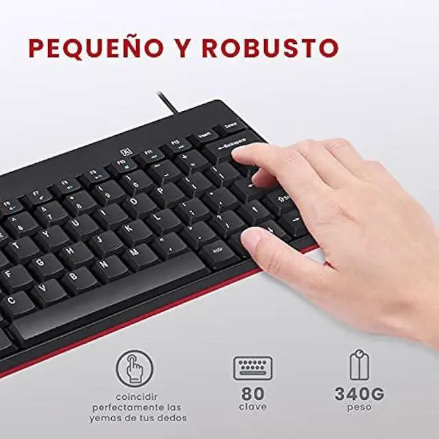 Alt view image 2 of 7 - Perixx PERIDUO-212 ES Teclado y ratón pequeños con Cable, 12 Teclas Multimedia, Negro, Configuración Española