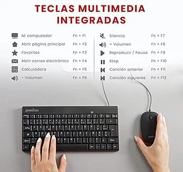 Alt view image 5 of 7 - Perixx PERIDUO-212 ES Teclado y ratón pequeños con Cable, 12 Teclas Multimedia, Negro, Configuración Española