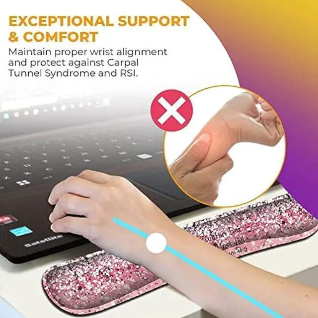 Alt view image 4 of 6 - Mouse Pad with Wrist Support, Ergonomic Gel Mouse Pad, Memory Foam Keyboard Wrist Rest Suitable for Office Typing Games, Psalm 46:5 Bible Verse and Pink Glitter Desk Pad