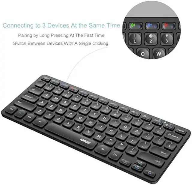 Alt view image 2 of 7 - Arteck Universal Multi-Device Bluetooth Keyboard Ultra Slim and Compact Wireless Bluetooth Keyboard with Media Hotkeys for Windows iOS iPad OS Android Computer Desktop Laptop Surface Tablet Smartphone