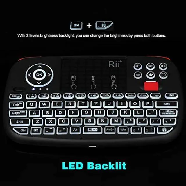 Alt view image 6 of 6 - Rii (Upgrade) i4 Mini Bluetooth Keyboard with Touchpad, Blacklit Portable Wireless Keyboard with 2.4G USB Dongle for Smartphones, PC, Tablet, Laptop TV Box iOS Android Windows Mac.Black