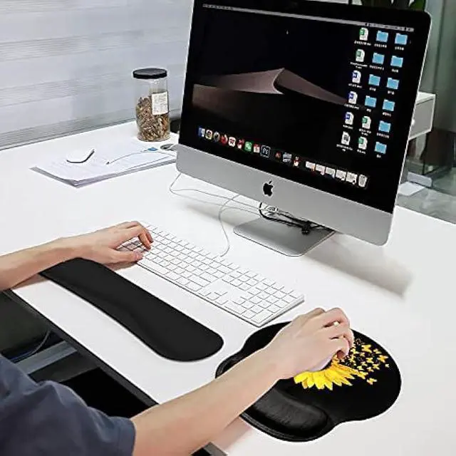 Alt view image 4 of 7 - Ergonomic Mouse Pad Wrist Support Gel and Keyboard Wrist Rest Set for Laptop, Mac, Gaming and Office, Durable, Comfortable and Pain Relief + Coaster, Sunflowers and Butterflies in Bloom