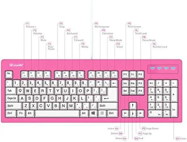 Main image of vitalASC 104-Key Large Print USB Wired 7ft, Spill-Resistant, Hot Pink and White, Durable Keyboard for Laptop, Mac, TV, and Computer (Pink)