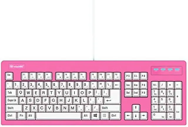 Alt view image 2 of 6 - vitalASC 104-Key Large Print USB Wired 7ft, Spill-Resistant, Hot Pink and White, Durable Keyboard for Laptop, Mac, TV, and Computer (Pink)