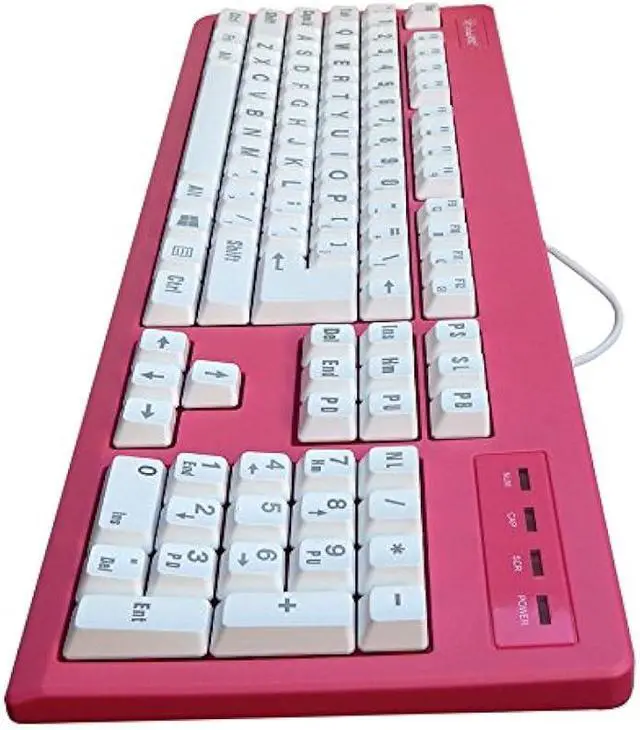 Alt view image 4 of 6 - vitalASC 104-Key Large Print USB Wired 7ft, Spill-Resistant, Hot Pink and White, Durable Keyboard for Laptop, Mac, TV, and Computer (Pink)