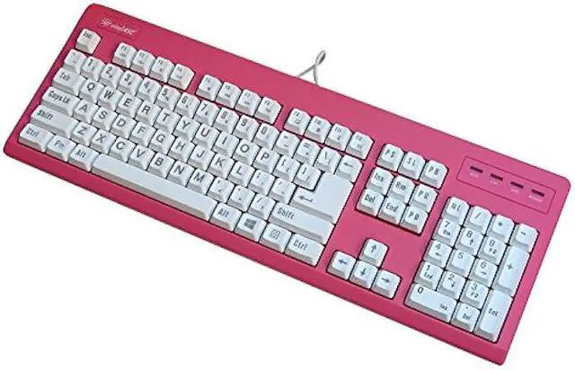 Alt view image 5 of 6 - vitalASC 104-Key Large Print USB Wired 7ft, Spill-Resistant, Hot Pink and White, Durable Keyboard for Laptop, Mac, TV, and Computer (Pink)
